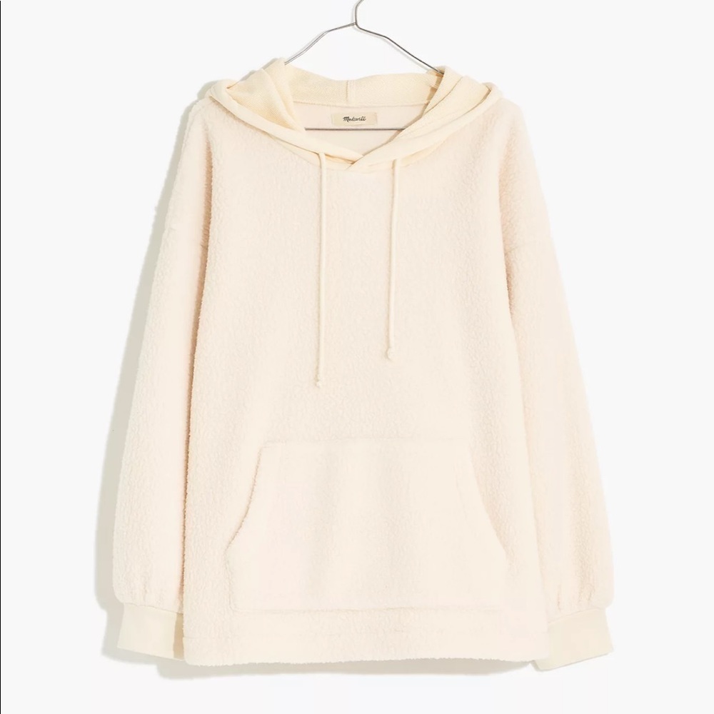 Madewell resourced fleece bubble sleeve hoodie sweatshirt antique cream NWOT